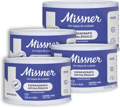 Curativo Esparadrapo Impermeável Hipoalérgico Missner 2,5cm X 4,5m - 4 UNIDADES