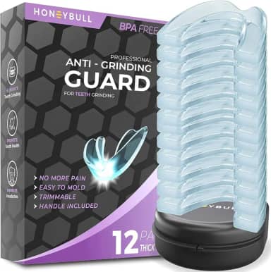 HONEYBULL Protetor Bucal para Ranger os Dentes para Ranger Leve & Pesado | Protetor Bucal Confortável e Personalizado para Apertar os Dentes à Noite, Bruxismo, Molde de Clareamento e Protetor (Grosso, 12, Unidade)