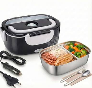 Marmita Elétrica Portátil 1,5L Com Aquecimento Rápido para Trabalho e Viagem - Bivolt 110V 220V e 12V 24V Carro Caminhão Casa - Pote Removível com Talher e 2 Cabos Inclusos - Lancheira Térmica