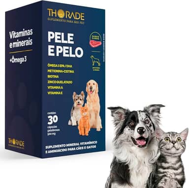 Suplemento Vitamínico para Pele e Pelo, Cães e Gatos, 30 Cápsulas Thorade