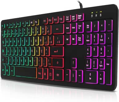 Teclado Gamer LED RGB USB ABNT2 com Fio, 107 Teclas, Anti-Ghosting, Padrão Brasileiro com Tecla ''Ç'' – Compatível com PC/Windows/Linux/Mac, com Iluminação Rainbow, Macio e Silencioso