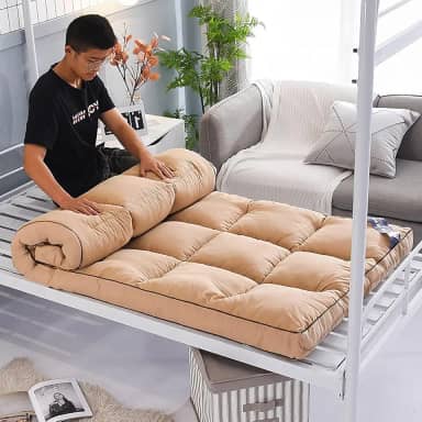 Colchões de Futon Engrossados ​​Colchão de Chão Tapete Tatami Japonês Dobrável Colchão Enrolável Almofada de Dormir Dobrável Macia Futons Japoneses Duplos Solteiros, Camelo, Único (90x200cm)
