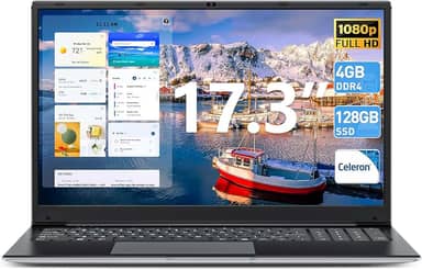 SGIN Laptop de 17,3 polegadas, laptops Windows 11 com processador Celeron I3, SSD portátil comum de 4 GB DDR3 de 128 GB, tela IPS FHD, HDMI, WiFi 5G, BT4.2, Type-C, para estudantes e negócios (preto)