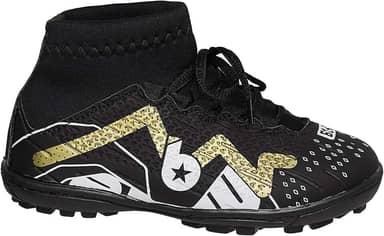 Chuteira Society Infantil Botinha Blank Star Preta Dourado com Solado Costurado 26 ao 33