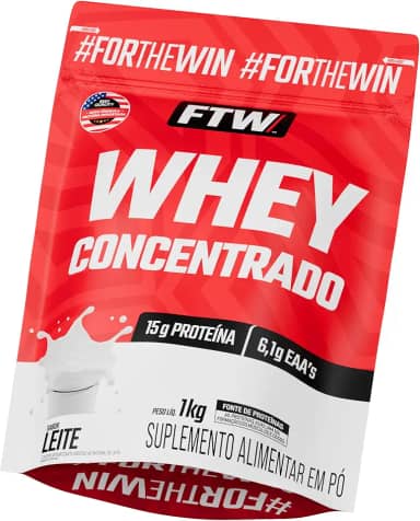 FTW Whey Concentrado com Proteína Concentrada WPC, Suplemento Alimentar em Pó com 15g de Proteína por Porção, Rico em Aminoácidos Essenciais, Sem Glúten – Refil 1KG (Leite)