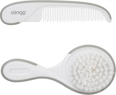 Escova Macia Bebê Pente De Cabelo Infantil - Kit Cinza E Branco, Clingo, Cinza/Branco