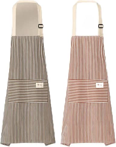 Pacote com 2 aventais de cozinha, babador ajustável, cozinha para mulheres, cozinha, cozinha, cozinha, cozinha, churrasco, limpeza vermelha + café, Vermelho + café