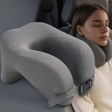 Travesseiro de Pescoço para Viagem com Espuma Viscoelástica. Almofada de Descanso do Pescoço Respirável e Anti-ronco. Travesseiro Ergonômico U-Shape