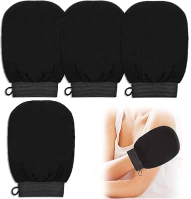 4 peças de luvas esfoliantes, luvas de esfoliação pretas profundas removedoras de pele morta para chuveiro para mulheres e homens