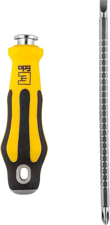 Eda 9VE Chave Reversível Fenda e Phillips Cromo Vanádio Eda, 1/4 Polegadas, Preto/Amarelo