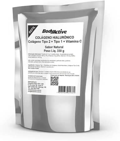 Ácido Hialurônico Com Colágeno Tipo 2 Tipo 1 E Vitamina C Em Pó Refil 330 G Bodyactive