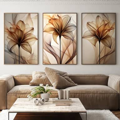 Quadro Decorativo Floral Abstrato em Aquarela Elegância e Arte para Seu Ambiente (Tabaco, 60x90, C/Vidro)