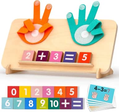 Kinderland Brinquedo Educativo de Matemática para Crianças 2 a 5 Anos | Aprender Contar e Somar com Blocos e Mãos Montessori | Brinquedo de Alfabetização Numérica com Cartões