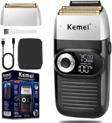 KEMEI Foil Shaver Barber for Men,Electric Razor Rechargeable with Beard Trimmer,Cordless Lithium Titanium Foil Shavers with Travel Case