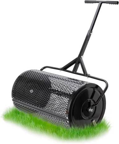 Espalhador de compostagem com rolo de 61 cm com alça em forma de T para plantar sementes espalhador de malha de metal durável para gramado e jardim espalhadores de estrume rolo patenteado