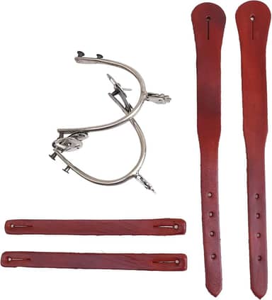 Espora Batida De Inox + Correias Simples De Couro Legitimo