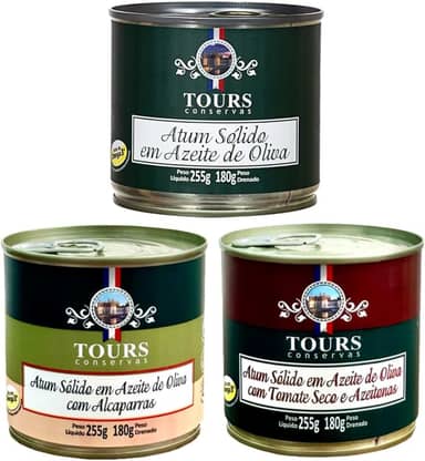 Atum em Lata Sólido Tours em Azeite, Tomate Seco e Alcaparras - 3 Un. - 255g cada