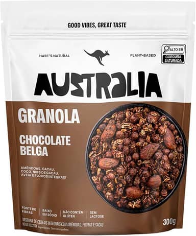 Hart's Natural Granola Australia Belgian Chocolate | Granola Sem Glúten, Sem Lactose, Vegano | 100% Natural | Alto em Fibras | Snack Saudável | 300g