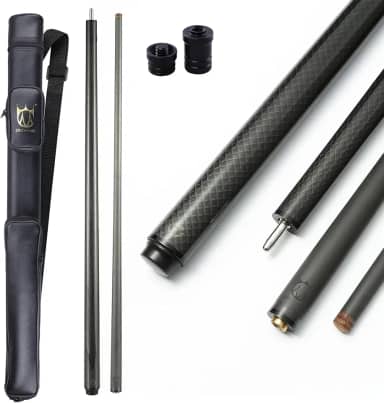 CROWN ME Taco de sinuca de fibra de carbono com ponta de 12,8 mm, taco de fibra de carbono de bilhar com ponta de 147 cm, ponta de baixa deflexão, taco de fibra de carbono com capa, design ajustável