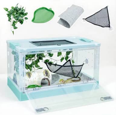 Terrários de répteis dobráveis de 56 cm, compartimentos para tanques de cobra para dragões barbudos, lagartos, lagartixas com crista, visões claras, portabilidade, malha resistente a altas