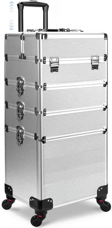 Maleta Maquiagem Profissional Alumínio ABS 4 em 1, Maleta de Maquiagem Completa