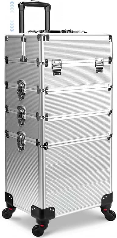 Maleta Maquiagem Profissional Alumínio ABS 4 em 1, Maleta de Maquiagem Completa