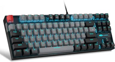 MageGee teclado mecânico 75% para jogos, interruptor azul, retroiluminação por LED, 87 teclas compactas, TKL teclados de computador com fio para Windows, Laptop, PC Gamer - Cinza/Preto