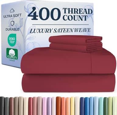 Algodão 400 fios - Jogo de cama casal - Lençóis 100% algodão - 400 fios - Algodão acetinado - Lençóis de cama de algodão com bolso profundo - Algodão sedoso e macio - Lençol de algodão de qualidade de