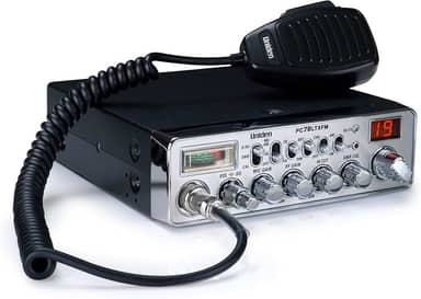 Uniden Rádio CB Profissional de 40 Canais com Modo Duplo AM/FM, Medidor SWR Integrado, Função PA/CB, Corte Alto, Controle de Ganho RF/Microfone e Canal Instantâneo 9 - Prata - Para Caminhoneiros