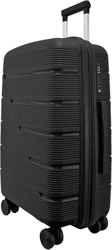 Mala de Viagem Média 23kg Expansível, Polipropileno Resistente, Cadeado Segredo, Rodas Duplas 360° Silenciosas. (Preta P2M)