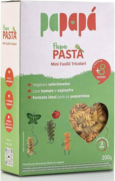 Papapá, Macarrão Infantil, Papa Pasta, Mini Fuzilli Tricolori, Vegetais, 200g, Verde
