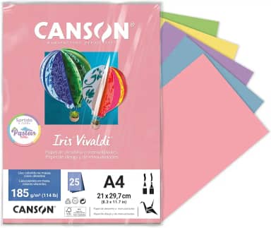 CANSON Iris Vivaldi, Papel Colorido A4 Sortido em Pacote de 25 Folhas Soltas, Gramatura 185 g/m², Cores Pasteis