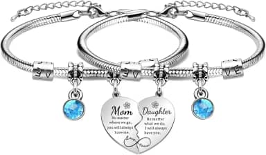 lauhonmin Conjunto de 2 peças de pulseiras combinando para mãe, filha, coração, presentes para mãe, dia das mães, aniversário, Natal, presentes da filha, 3cm, Nada