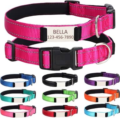 Coleira de cachorro personalizada com nome e número de telefone do animal de estimação, coleira de tamanhos ajustáveis personalizados com fivela de liberação rápida e anel em D para cães pequenos