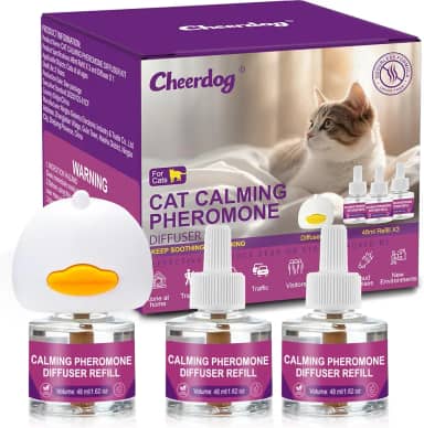 Cheerdog Difusor calmante de feromônios para gatos, alivia a ansiedade, estresse, difusor calmante para gatos, conforto para gatos, 3 recargas, reduz brigas e arranhões, relaxante, serve para todos os