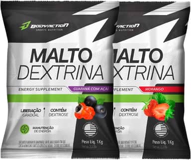2x Maltodextrina Malto Dextrin 1kg - Bodyaction (Único, Guaraná com açaí/Morango)