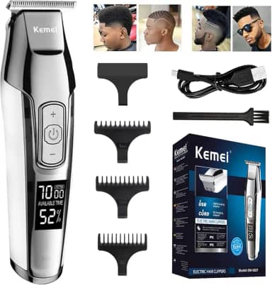 KEMEI Aparador de cabelo masculino LCD com visor de cabeça careca, ferramentas profissionais para aparador de pelos de barba, cortador elétrico de corte de cabelo, aparador recarregável,