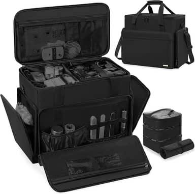 Estojo de maquiagem extragrande com 4 bolsas removíveis, estojo de maquiagem profissional com rodas, bolsa de cosméticos de viagem para cabeleireiros e maquiadores com carrinho removível