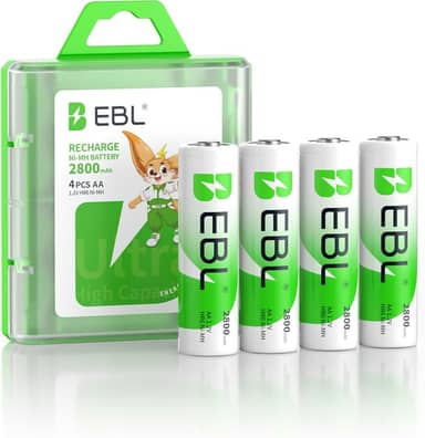 EBL AA 2800mAh High Performance Ni-MH Rechargeable Batteries, 4 Pack