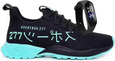 Tênis Masculino de Corrida Meia Preto Macio Confortável Para Academia + Relógio