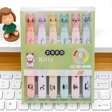 Conjuntos de Marca-Textos Pata de Gato Em Tons Pastel, Ponta Suave e Delicada Para Anotações Em Diário, Aulas, Livros e Bíblia. Marcadores de Texto Ideal Presente Para Crianças (6 und - Kitty)