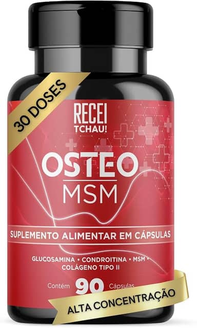 Osteo MSM, Colágeno Tipo 2, Condroitina e Glucosamina, MSM, 90 Cápsulas, ReceiTchau!