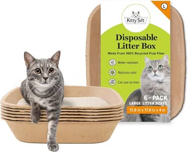 Kitty Sift (pacote com 6) caixa de areia descartável para gato, sustentável, limpo - grande, pacote com 6