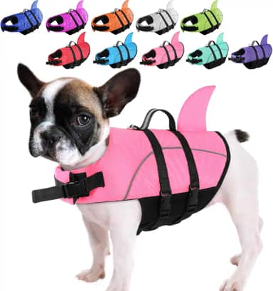 Queenmore Colete salva-vidas para cães pequenos, colete salva-vidas de tubarão para natação, preservador de vida leve para filhotes de cachorro para passeios de barco, canoagem, salva-vidas refletivo
