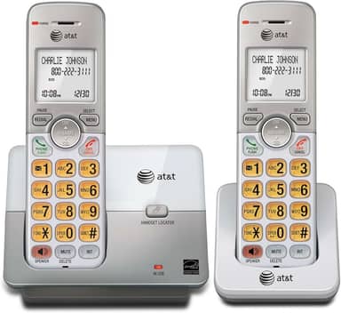 AT&T EL51203 2 aparelhos DECT 6.0 telefone doméstico sem fio, viva-voz full-duplex, tela retroiluminada, teclado iluminado, ID de chamada/chamada em espera, agenda telefônica, modo ecológico, chave de