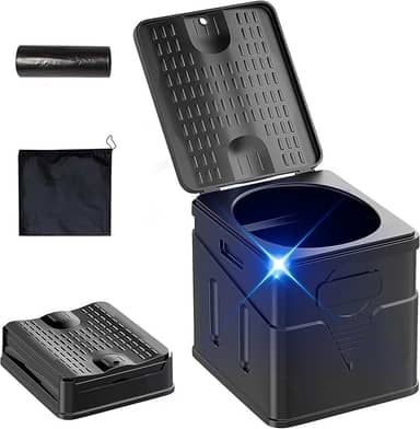 Banheiro portátil, vaso sanitário de acampamento tem tamanho pequeno dobrável. É banheiro portátil compacto para adultos e crianças. Adequado para carros, caminhadas, praias e acampamento