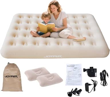 JOYFOX Colchão Inflável Casal 191x137x22cm com Travesseiros e Bomba Elétrica 2 em 1 – Para Uso Doméstico e Automotivo, Ideal para Camping e Viagens