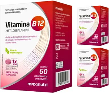 Kit 3 Vitamina B12 Metilcobalamina 60 Capsulas Mastigaveis Maxinutri