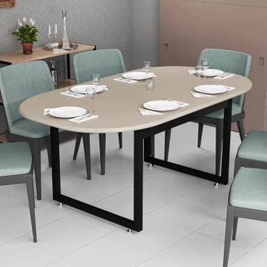 Mesa De Jantar Industrial Moderna Com Base Metálica 6 Lugares Oval (Off White)