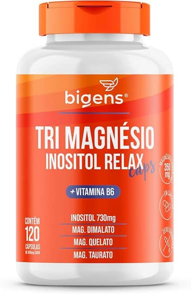 Tri Magnésio (dimalato, quelato e taurato) Inositol Relax CAPS, Vitamina B6, 120 Cápsulas, Bigens (Unidade)